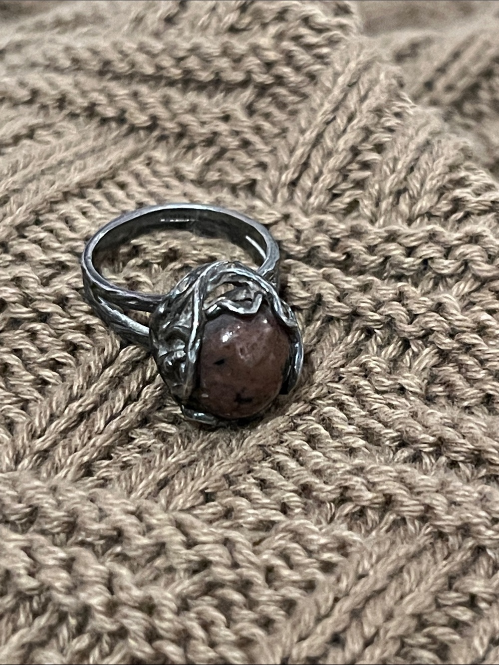 Sterling Silver Ring with Brown Agate Cabochon Sz 5.5